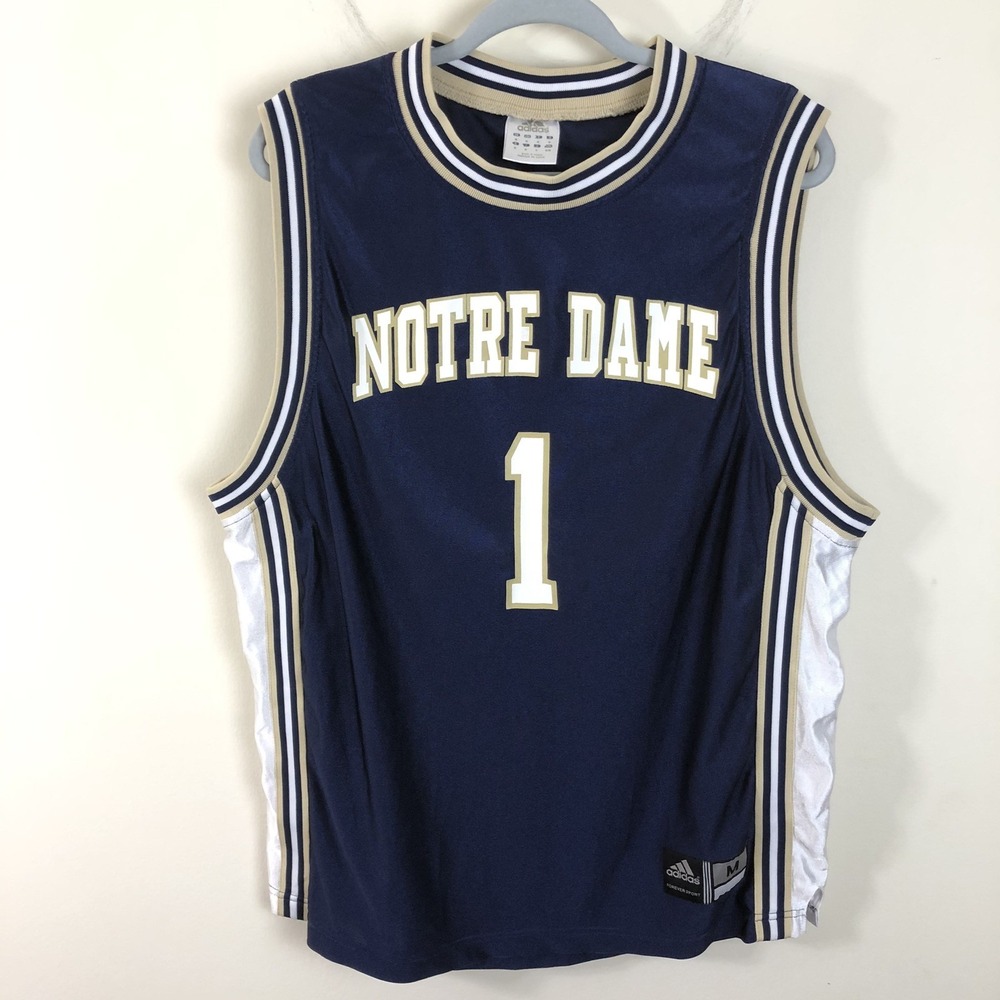 Notre Dame Fighting Irish Adidas #1 Basketball Jersey Men's M Navy Tan NCAA